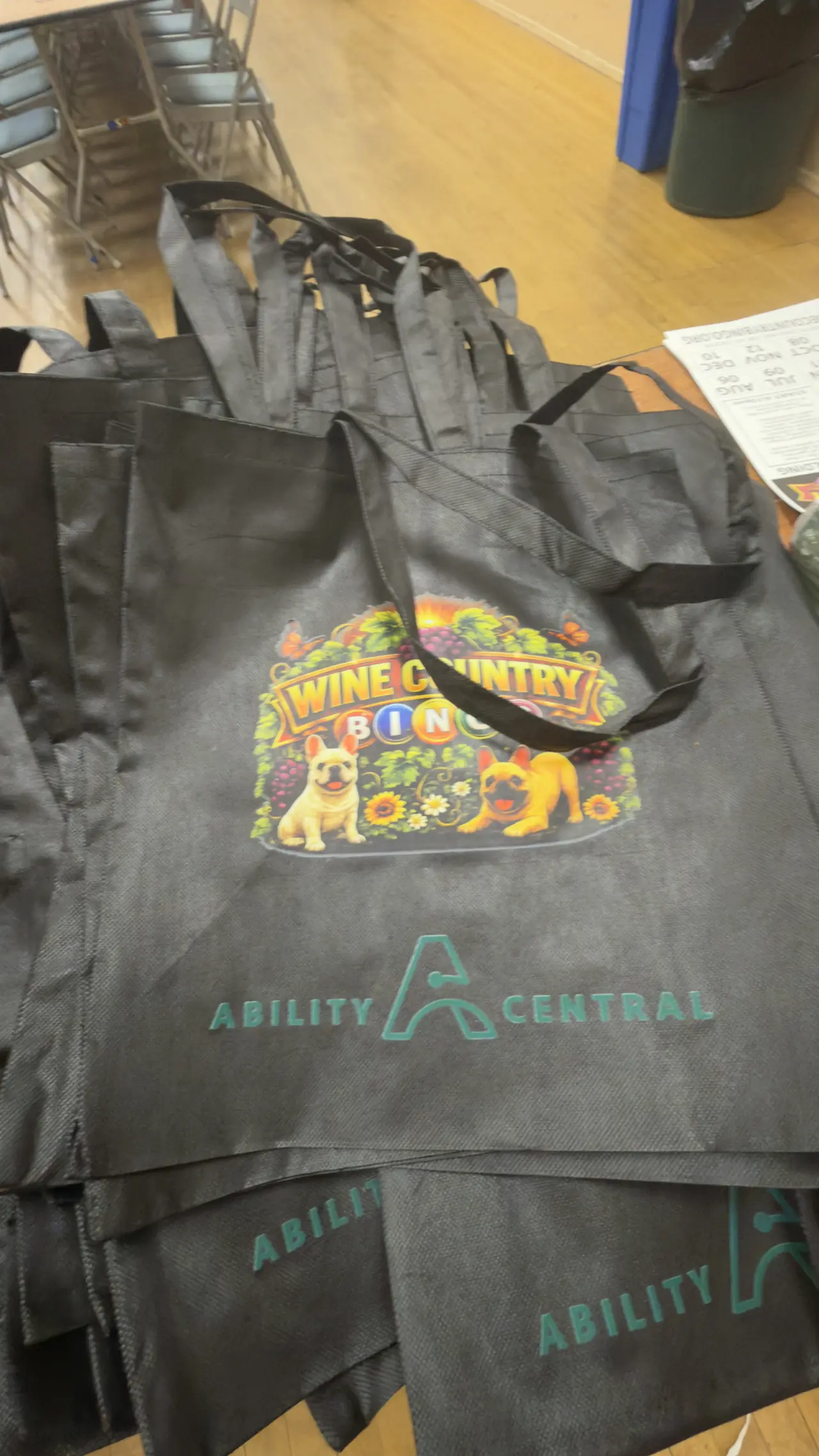Wine Country Bingo event materials prepared for players.