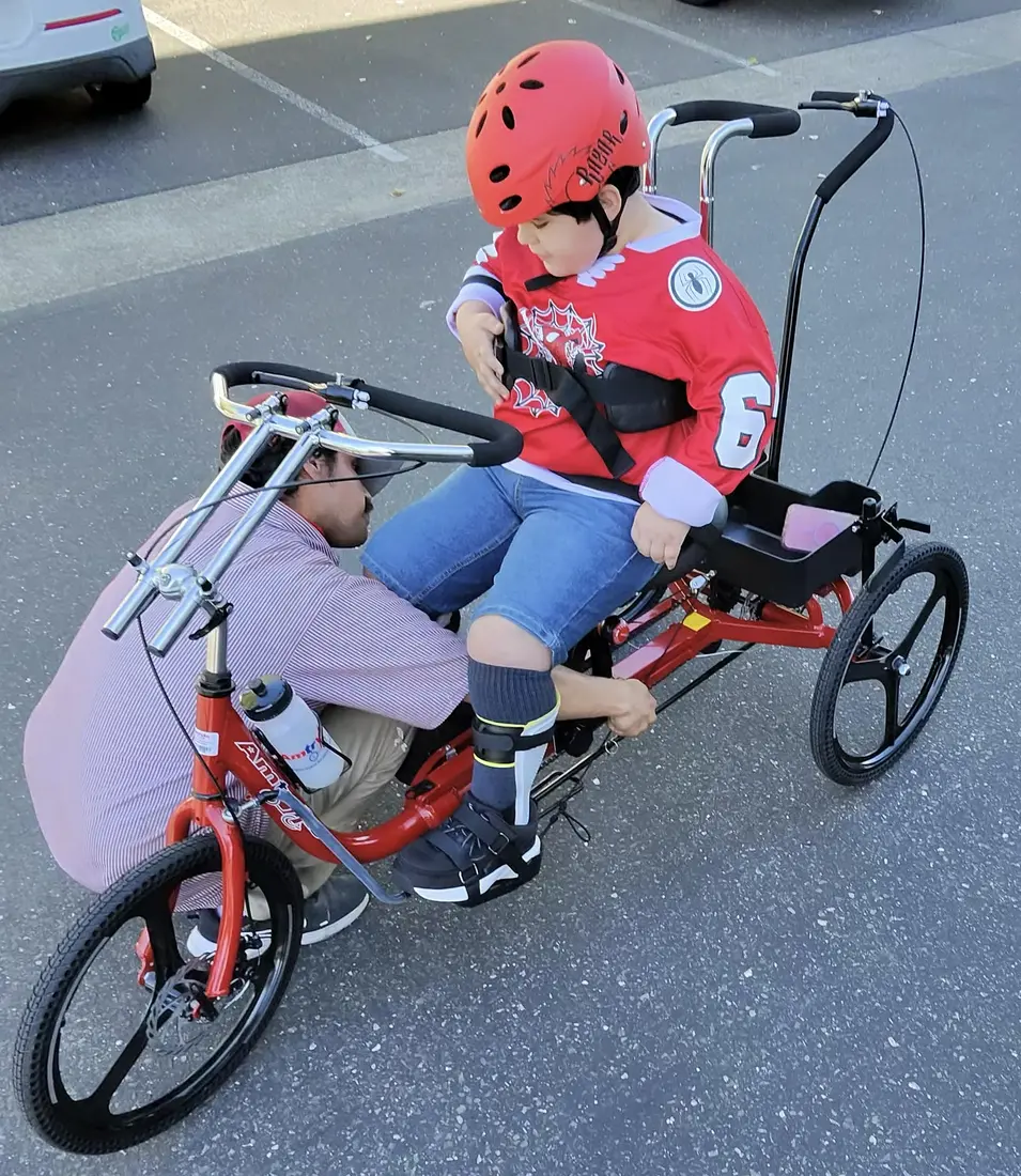 Lukas seated on his Paceline 16 during fitting.
